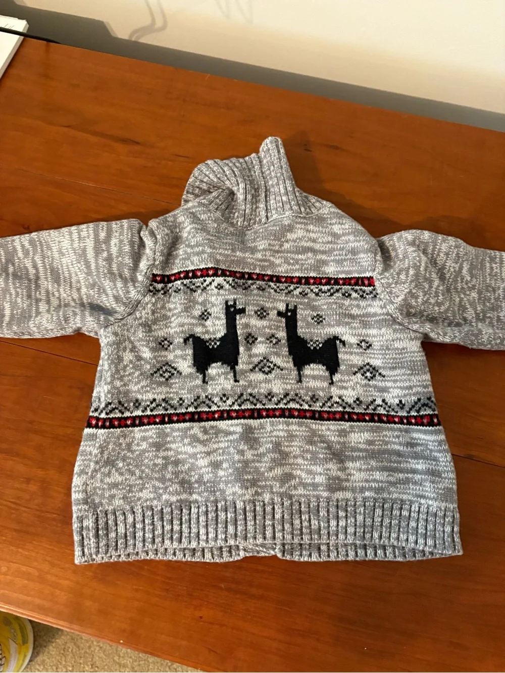 Old Navy Toddler Llama Fair Isle Shawl Collar Cardigan Sweater 12-18M Gray